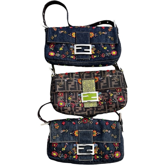 Fendi Handbags - Fendi 150 anniversary denim and zucca beaded baguette